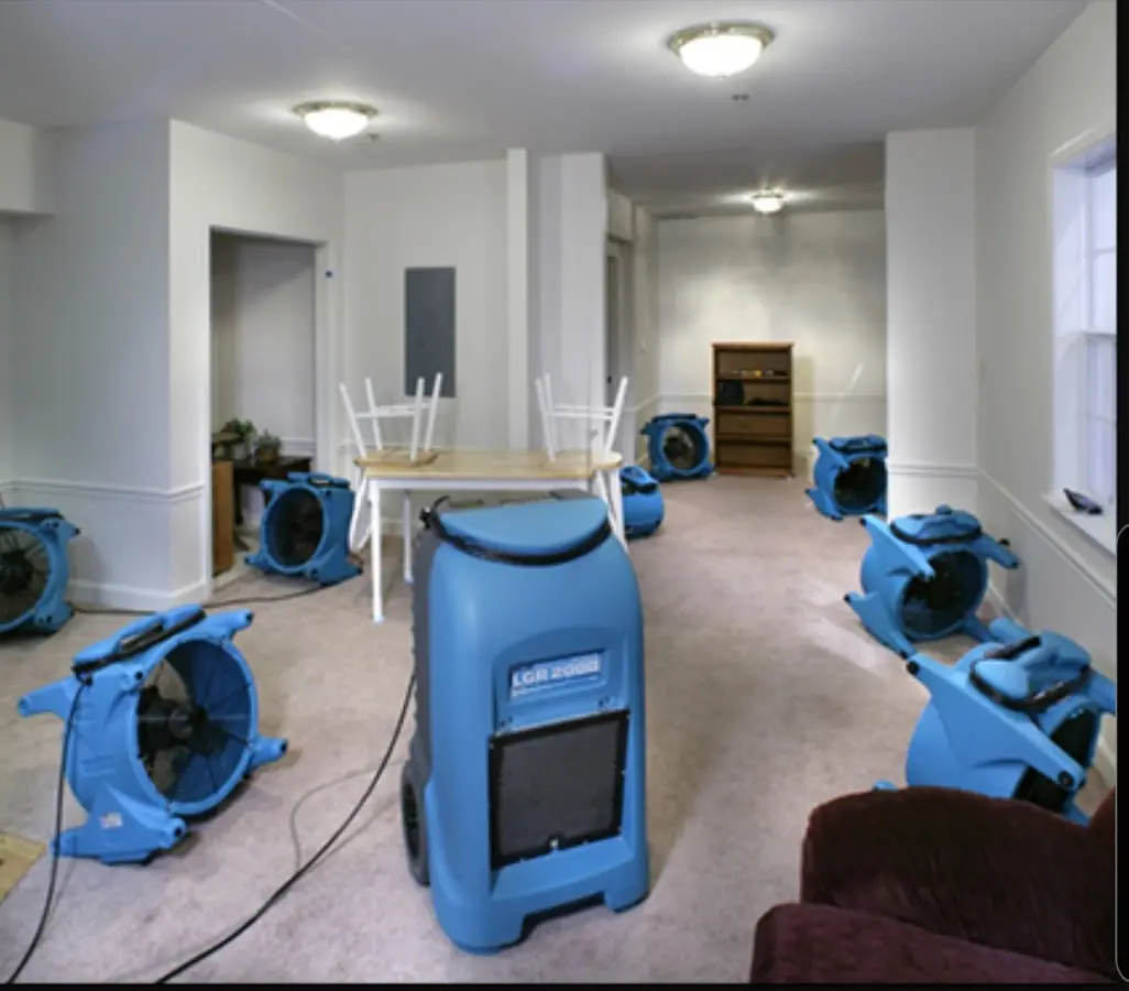 Air movers and dehumidifier setup for Water Damage Restoration in New Hope